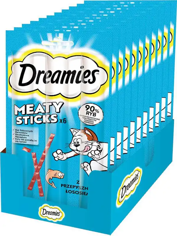 Okazja Dreamies Meaty Sticks Przysmak z łososiem dla kota op. 30g PAKIET 14szt.