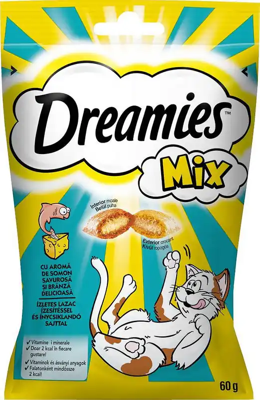 Zamów teraz Dreamies Mix Przysmak z serem i o smaku łososia dla kota op. 60g