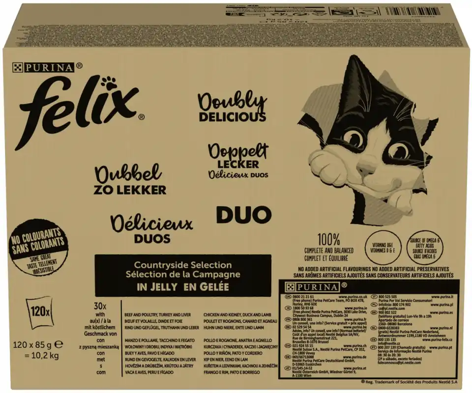 Dostępne od ręki Felix Adult Countryside Selection DUO w galaretce Mokra Karma dla kota op. 120x85g + Namiot dla kota GRATIS