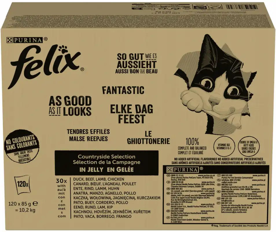 Felix Fantastic Adult Countryside Selection w galaretce Mokra Karma dla kota op. 120x85g + Namiot dla kota GRATIS Nowy