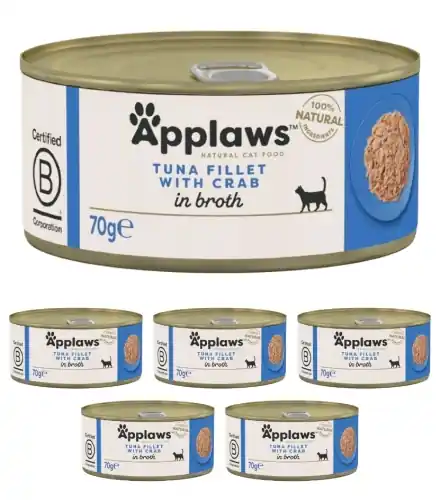 Łatwy zwrot Applaws puszka tu艅czyk krab w bulionie mokra karma dla kota 6x70g
