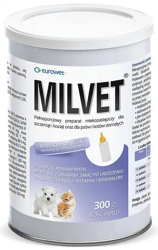 Eurowet Mleko w proszku Milvet dla szczeniąt i kociąt op. 300g Taniej