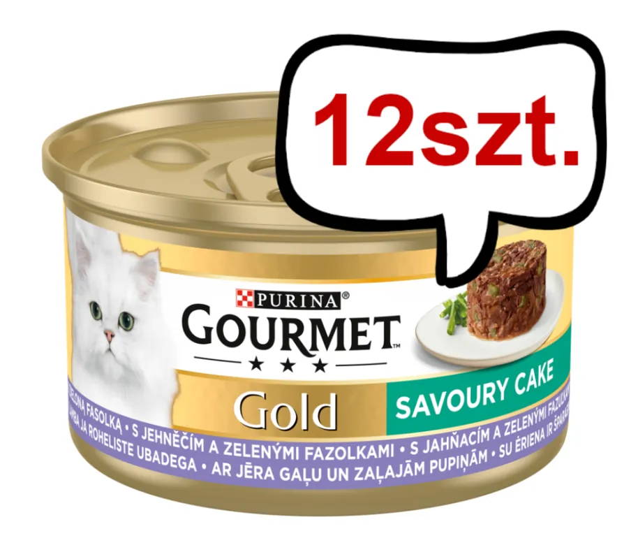 Wybór klientów Gourmet Gold Savoury Cake Jagnięcina z zieloną fasolą Mokra Karma dla kota op. 85g Pakiet 12szt