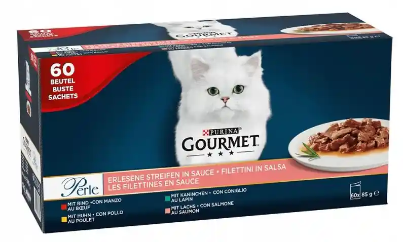 Kup online Gourmet Perle Adult Mix smaków w sosie Mokra Karma dla kota op. 60x85g (ŁOSOSIOWY)