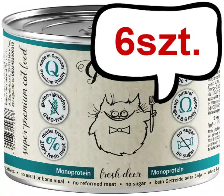 Ostatnie sztuki Gussto Fresh Deer Mokra Karma dla kota op. 200g Pakiet 6szt.