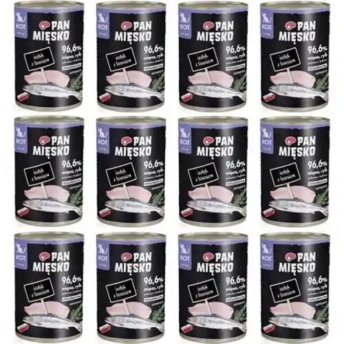 Bestseller Pan Mi臋sko indyk z 艂ososiem karma dla koci膮t bez zb贸偶 tauryna 12x 400g