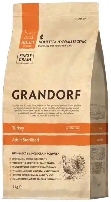 Obniżka ceny Grandorf Adult Sterilized Turkey Sucha Karma dla kota op. 2kg
