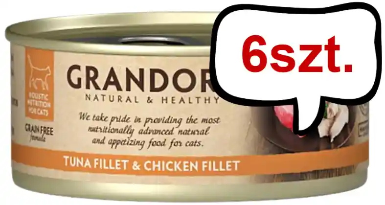 Grandorf Adult Tuna&Chicken Fillet Mokra karma dla kota op. 70g Pakiet 6szt. Wysoka jakość