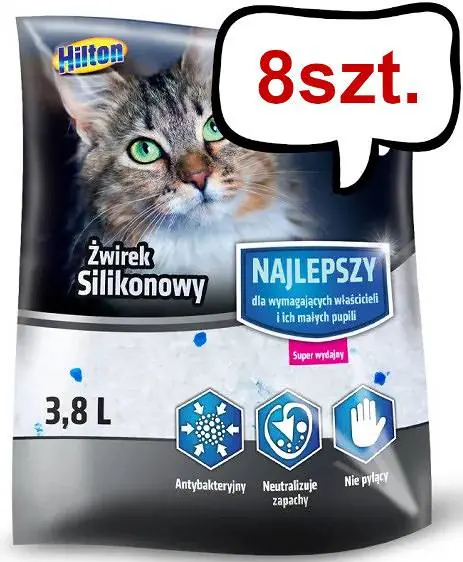 Nowy Hilton Żwirek Silikonowy bezzapachowy dla kotów poj. 3.8l Pakiet 8szt.