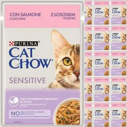 Łatwy zwrot Purina Cat Chow Sensitive 艂oso艣 cukinia 26 x 85g