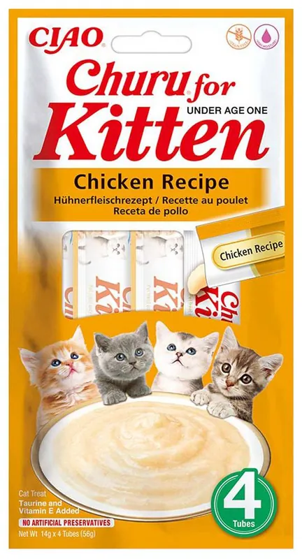 Nie przegap Inaba Ciao Churu Kitten Chicken Recipe Przysmak dla kociąt op. 4x14g