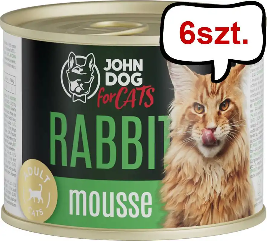 Oferta limitowana John Dog Adult Rabbit Mousse Mokra Karma dla kota op. 200g Pakiet 6szt.