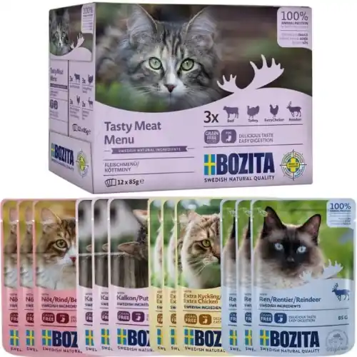 Bozita Renifer Kurczak Indyk Wo艂owina Kawa艂ki w sosie 12 x 85g Wysoka jakość
