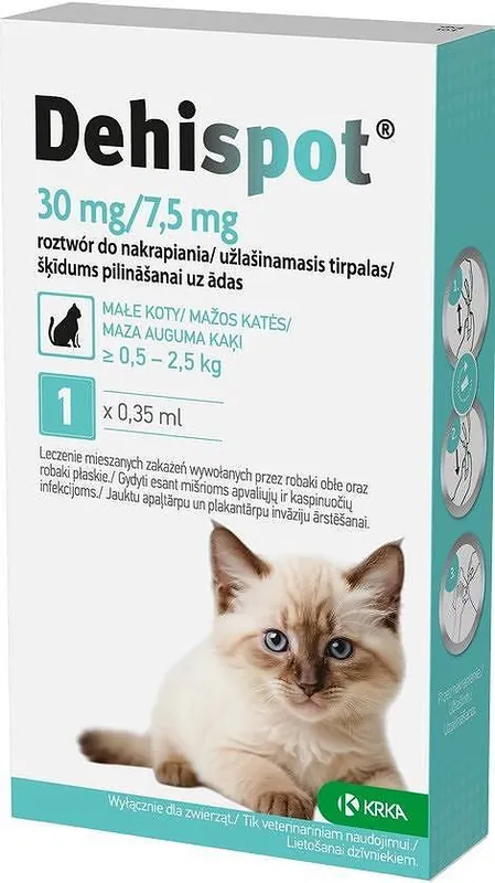 Popularny KRKA Dehispot Krople na robaki i pasożyty dla kota o wadze 0.5kg-2.5kg op. 1 pipeta