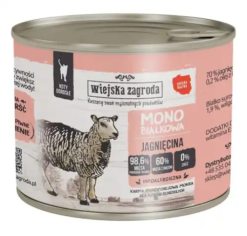 Ograniczona ilość Wiejska Zagroda Kot Monobia艂kowa 200g Jagni臋cina