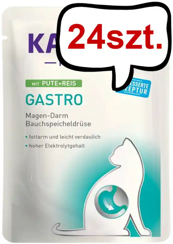 Kattovit Feline Diet Gastro z indykiem i ryżem (Pute+Reis) Mokra Karma dla kota op. 85g Pakiet 24szt. Bezpieczna płatność