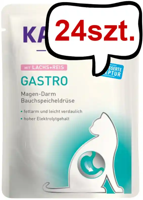 Promocja Kattovit Feline Diet Gastro z łososiem i ryżem (Lachs+Reis) Mokra Karma dla kota op. 85g Pakiet 24szt.