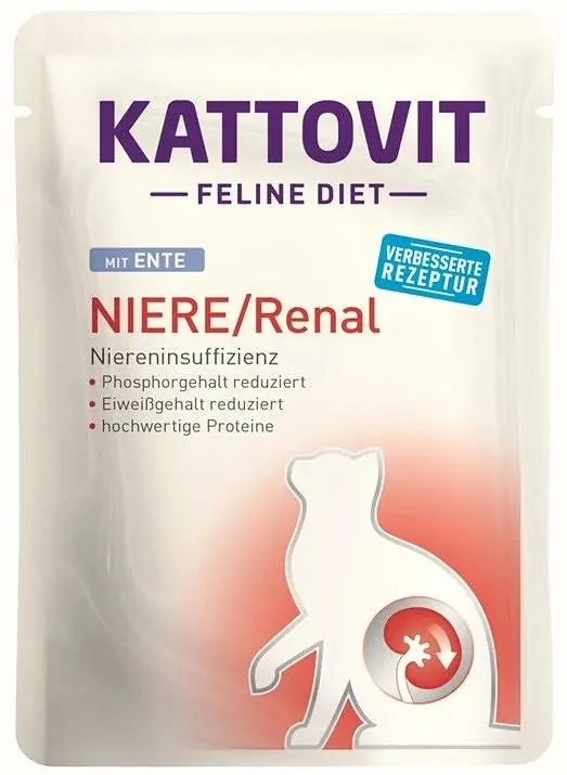 Ograniczona ilość Kattovit Feline Diet Niere/Renal z kaczką (Ente) Mokra Karma dla kota op. 85g