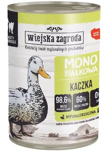 Hit sprzedaży Wiejska Zagroda Kot Monoproteinowa Kaczka 400g