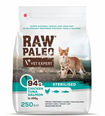Raw Paleo Sterilised Cat Kurczak tu艅czyk 250g Nowy