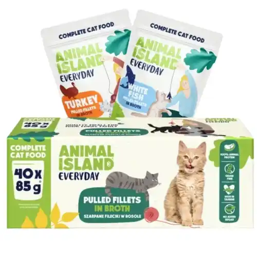 Obniżka ceny Animal Island Everyday indyk bia艂a ryba fileciki w rosole dla kota 40x85 g