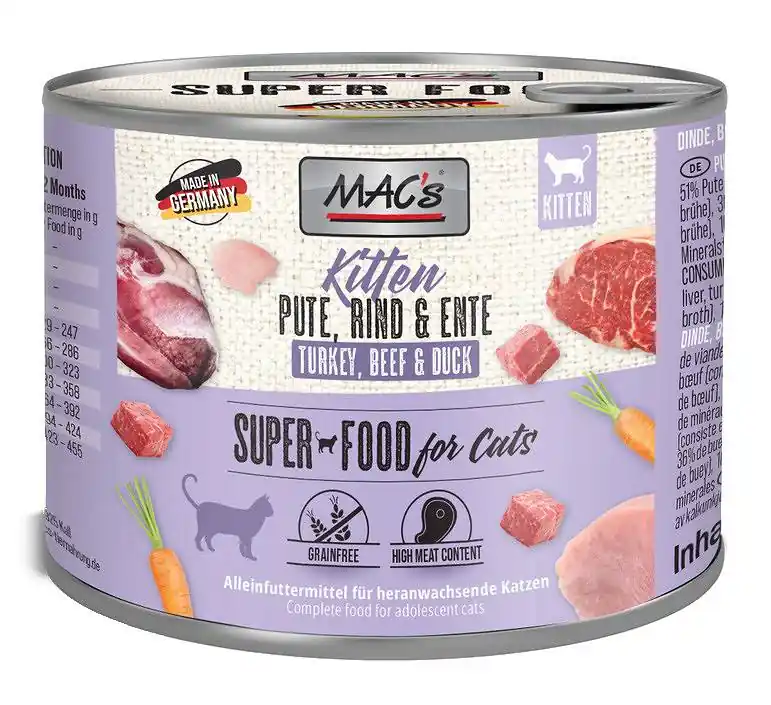 Mac‘s Kitten Indyk z wołowiną i kaczką Mokra Karma dla kociąt op. 200g Obniżka ceny