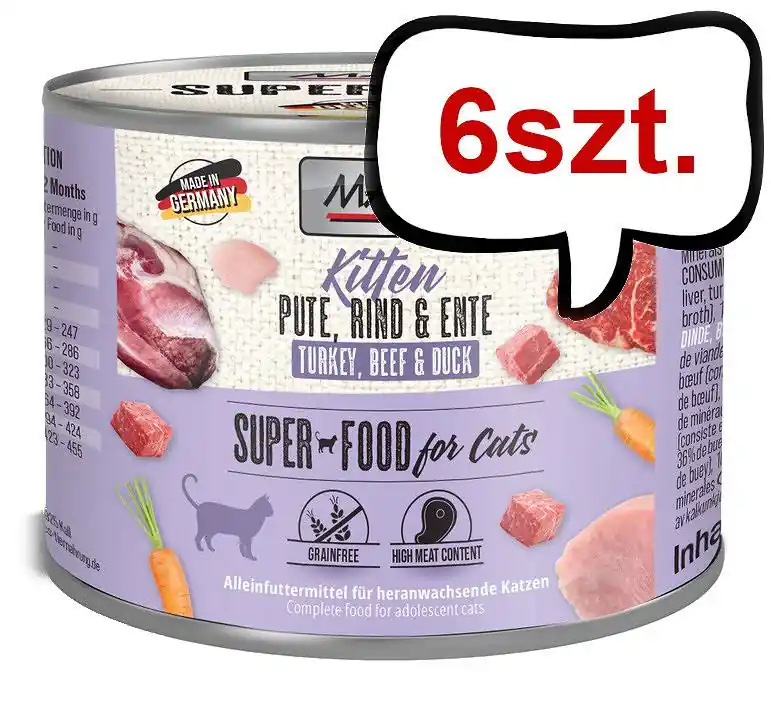 Tani Mac‘s Kitten Indyk z wołowiną i kaczką Mokra Karma dla kociąt op. 200g Pakiet 6szt.