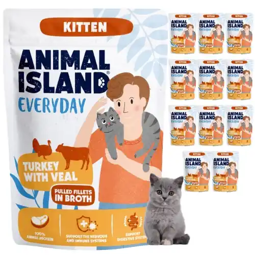 Wysoka jakość Animal Island Everyday indyk ciel臋cina karma mokra dla koci膮t 12x 85 g
