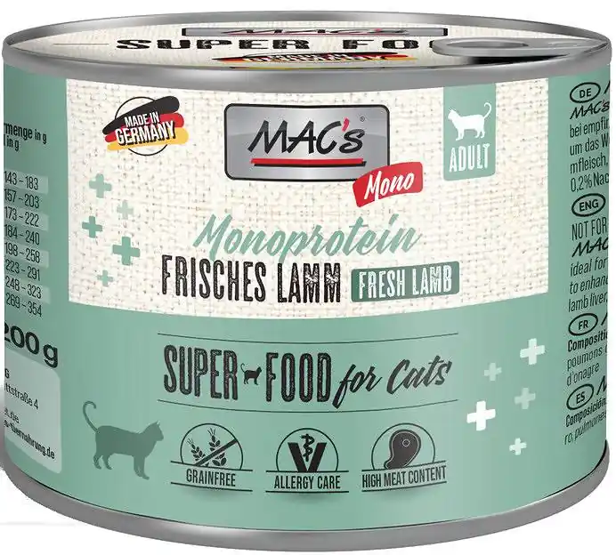 Ograniczona ilość Mac‘s Monoprotein Jagnięcina Mokra Karma dla kota op. 200g