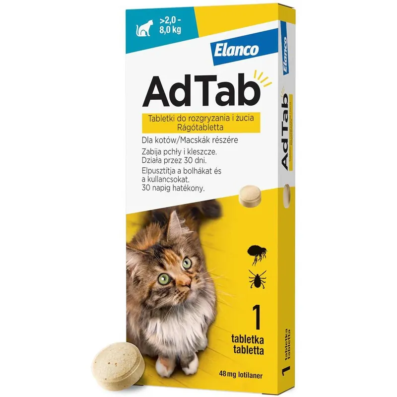 Elanco AdTab Tabletka na kleszcze i pchły 48mg dla kota o wadze 2kg-8kg op. 1szt. Kup online