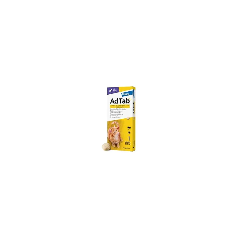Elanco AdTab Tabletka na kleszcze i pchły 12mg dla kota o wadze 0.5kg-2kg op. 1szt Wyprzedaż
