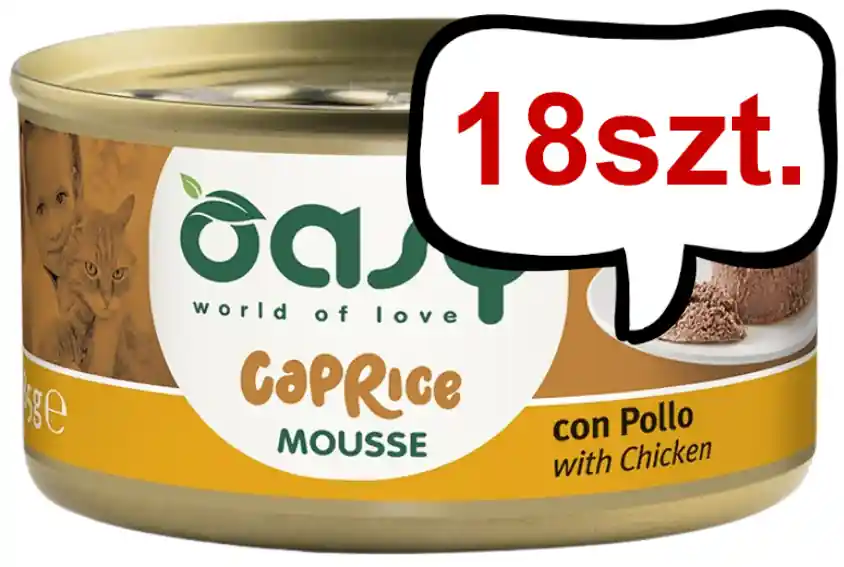 Wyjątkowa oferta Oasy Caprice Adult Mousse with Chicken Mokra Karma dla kota op. 85g Pakiet 18szt.