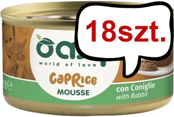 Oasy Caprice Adult Mousse with Rabbit Mokra Karma dla kota op. 85g Pakiet 18szt. Obniżka ceny