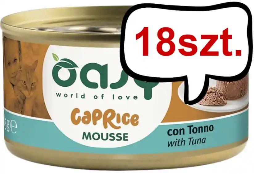Oasy Caprice Adult Mousse with Tuna Mokra Karma dla kota op. 85g Pakiet 18szt. Tani