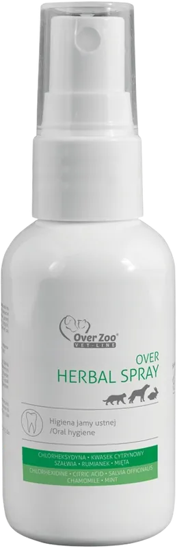 Popularny Over Zoo VetLine Herbal Spray Preparat do higieny jamy ustnej dla psa i kota poj. 50ml