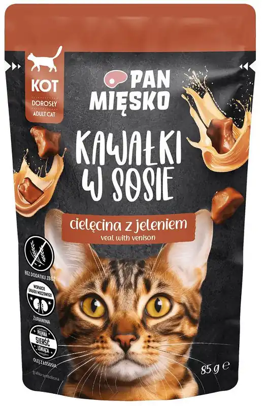 Pan Mięsko Adult Cielęcina z jeleniem w sosie Mokra Karma dla kota op. 85g Tylko dziś