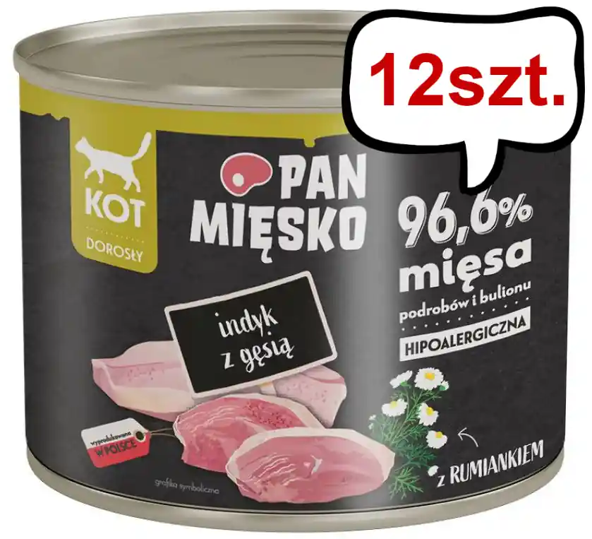 Taniej Pan Mięsko Adult Indyk z gęsią Mokra Karma dla kota op. 200g Pakiet 12szt.