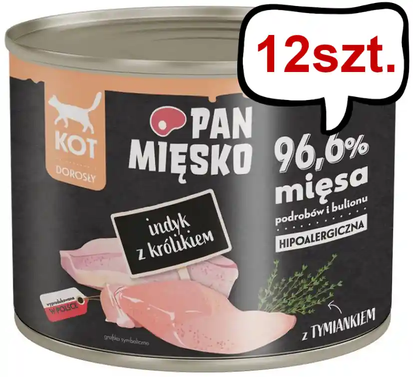 Pan Mięsko Adult Indyk z królikiem Mokra Karma dla kota op. 200g Pakiet 12szt. Cena promocyjna
