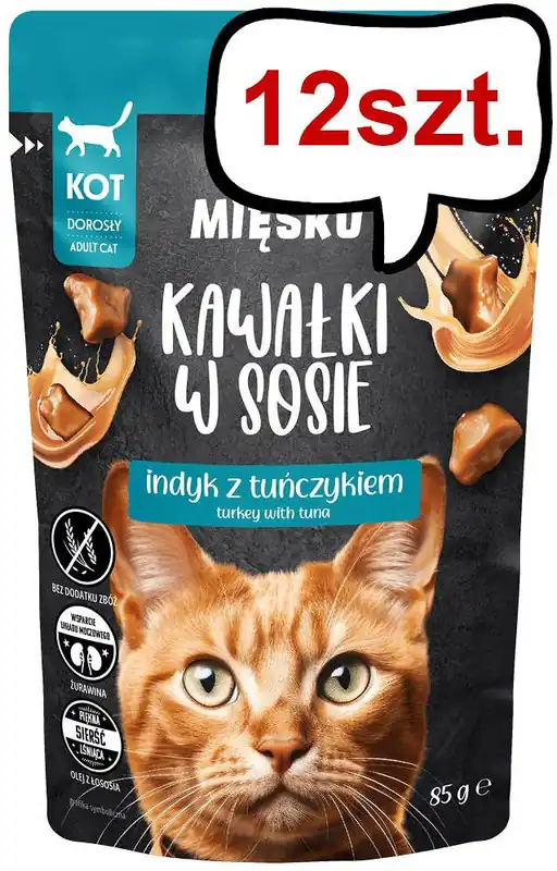 Obniżka ceny Pan Mięsko Adult Indyk z tuńczykiem w sosie Mokra Karma dla kota op. 85g Pakiet 12szt.