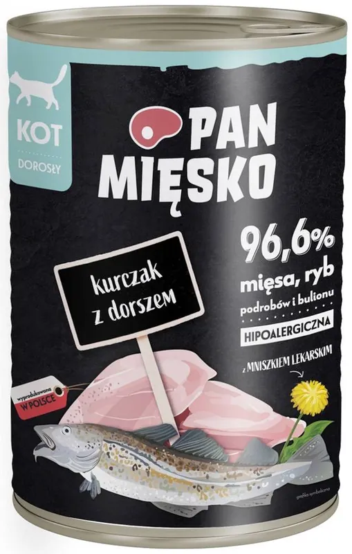 Szybka dostawa Pan Mięsko Adult Kurczak z dorszem Mokra Karma dla kota op. 400g
