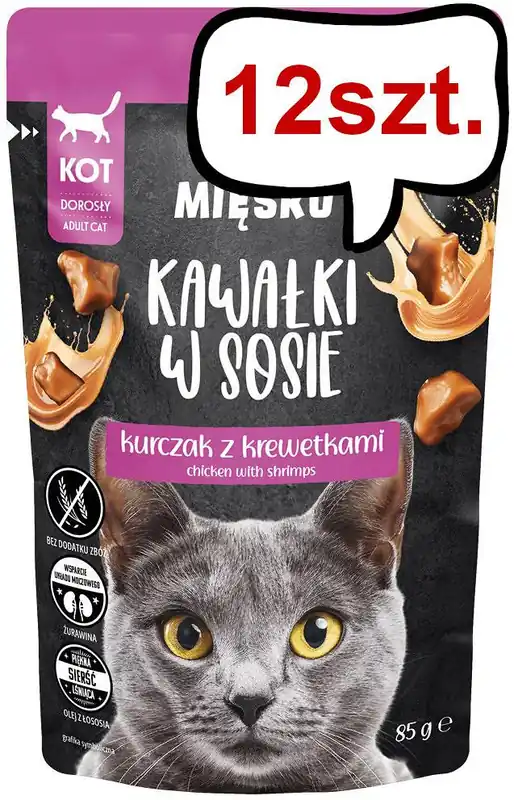 Pan Mięsko Adult Kurczak z krewetkami w sosie Mokra Karma dla kota op. 85g Pakiet 12szt. Ostatnie sztuki