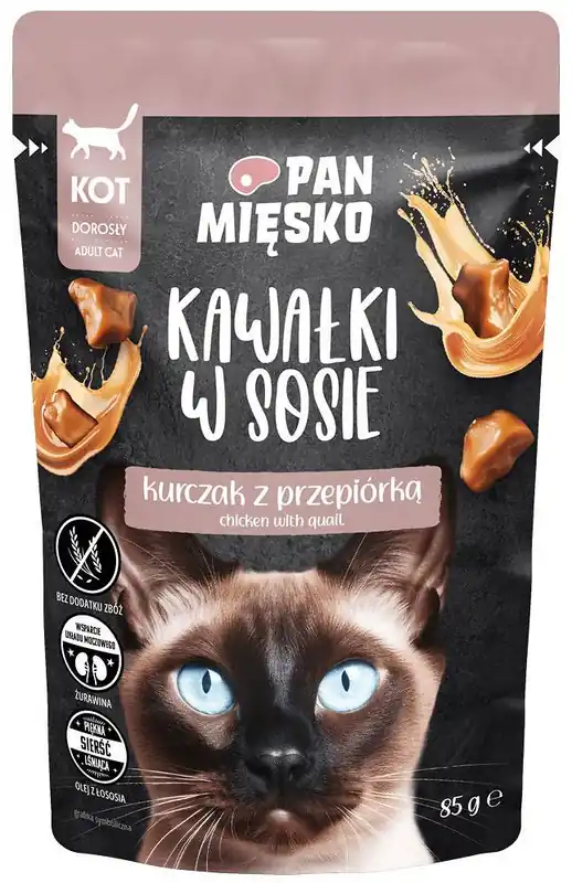 Pan Mięsko Adult Kurczak z przepiórką w sosie Mokra Karma dla kota op. 85g Ostatnia szansa