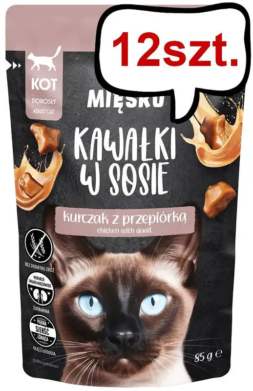 Wyjątkowa oferta Pan Mięsko Adult Kurczak z przepiórką w sosie Mokra Karma dla kota op. 85g Pakiet 12szt.