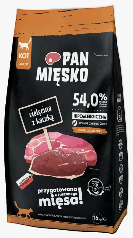 Pan Mięsko Cielęcina z kaczką Sucha Karma dla kota op. 1.6kg Popularny
