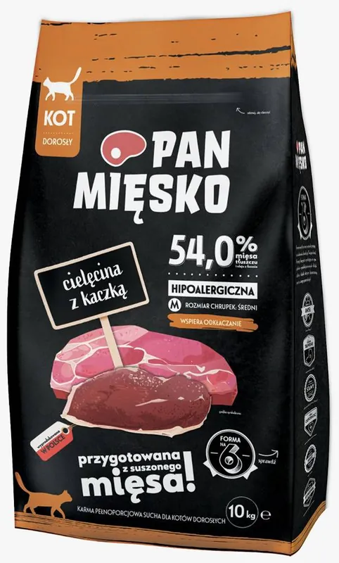 Tylko do końca tygodnia Pan Mięsko Cielęcina z kaczką Sucha Karma dla kota op. 10kg
