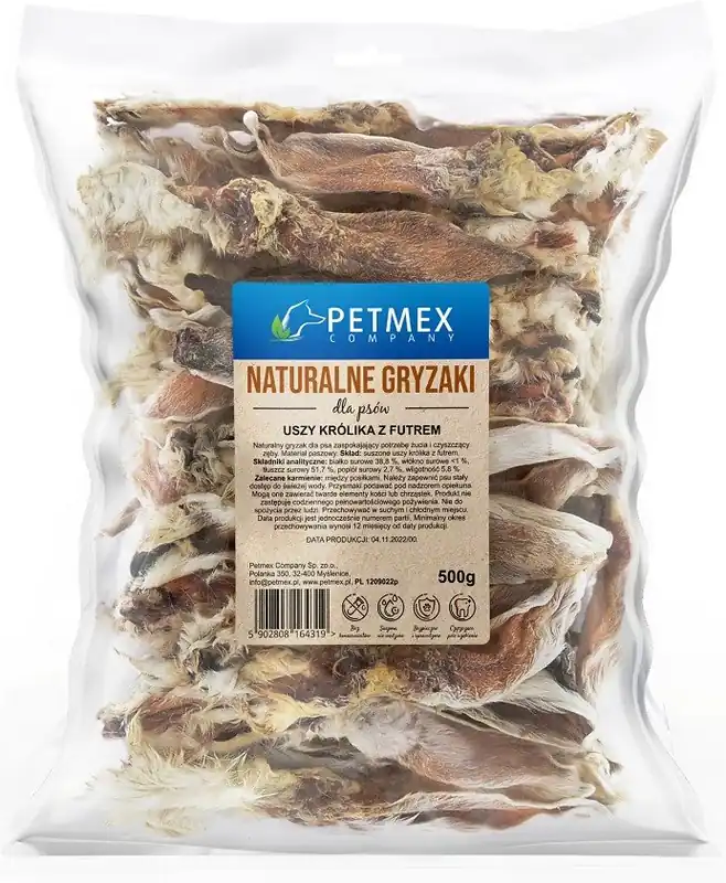 Petmex Uszy suszone królika naturalne z futrem op. 500g Taniej
