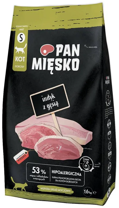 Pan Mięsko Indyk z gęsią Sucha Karma dla kota op. 1.6kg Darmowy zwrot