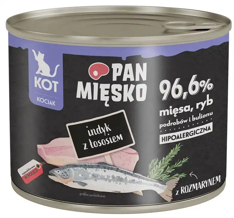 Nowość Pan Mięsko Kitten Indyk z łososiem Mokra Karma dla kociąt op. 200g