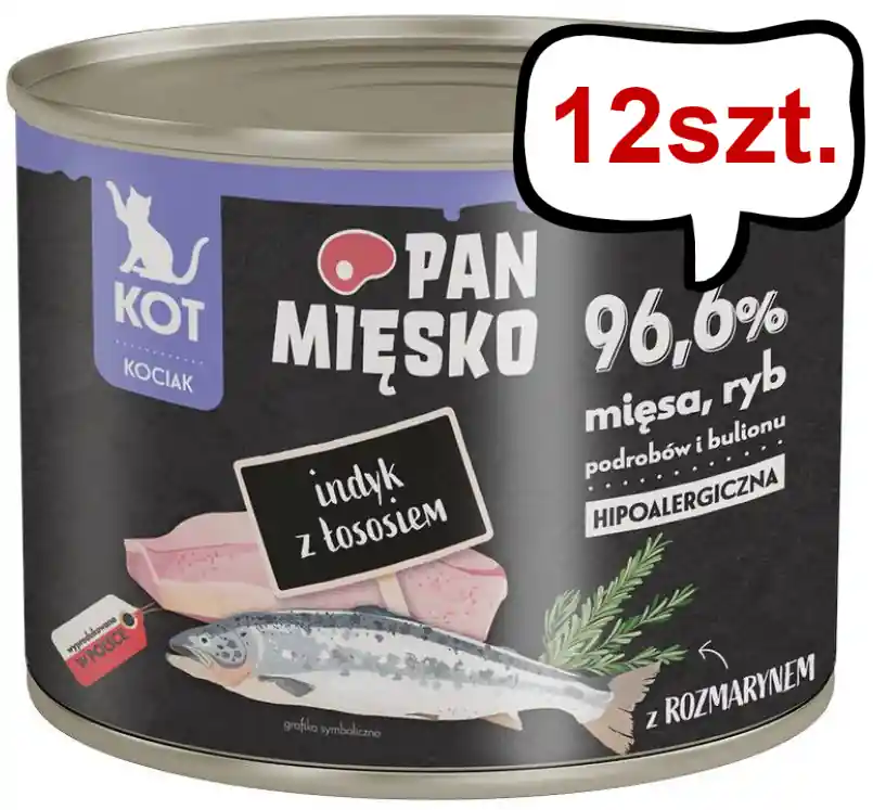 Pan Mięsko Kitten Indyk z łososiem Mokra Karma dla kociąt op. 200g Pakiet 12szt. Nie przegap