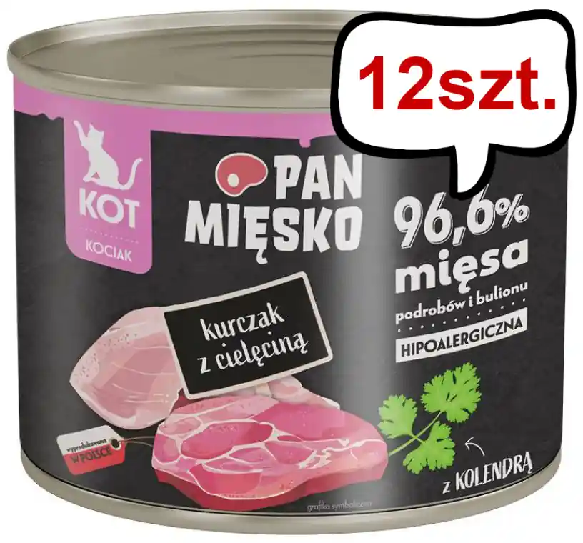 Pan Mięsko Kitten Kurczak z cielęciną Mokra Karma dla kociąt op. 200g Pakiet 12szt. Nowy